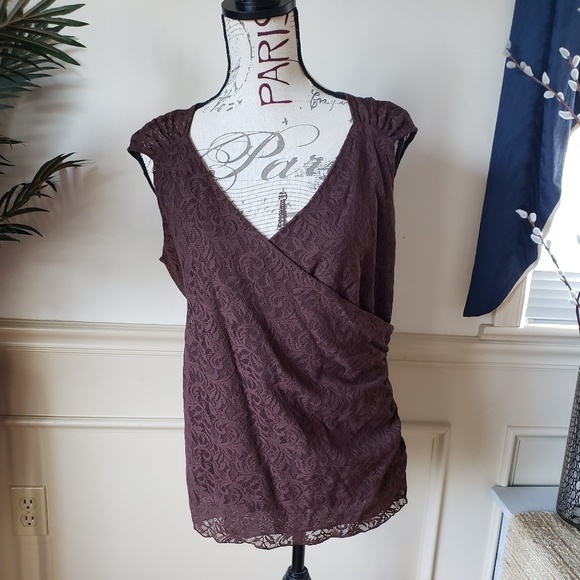 *NWT* Womens XL brown lace top - Picture 1 of 6